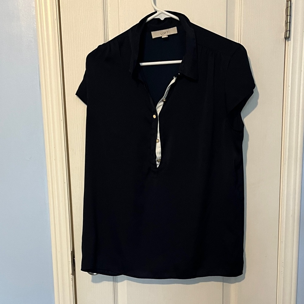 LOFT Navy Cap Sleeve Blouse